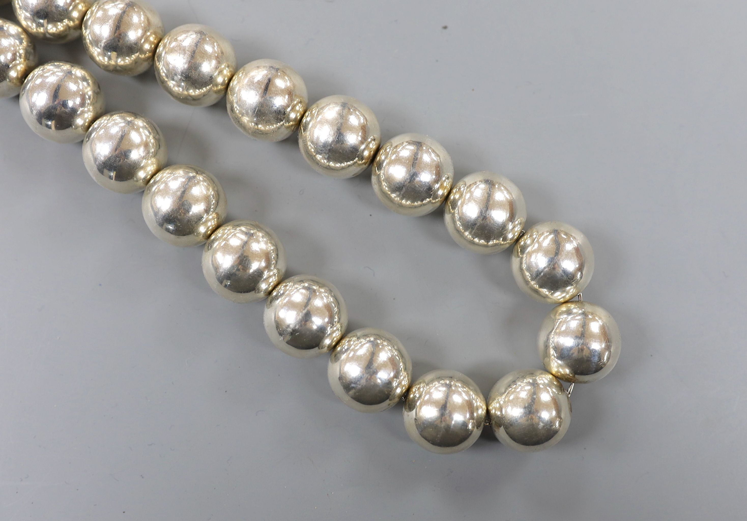 A large modern 925 spherical bead necklace, 58cm, 237 grams.